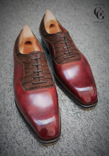 Bespoke Balmoral with Dark Brown Nubuck Alligator and bespoke Patina.