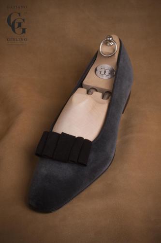 Lancaster  made in Grey velvet with black suede Deco style bow.