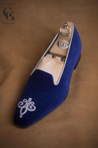 Ronald made in Royal Blue Velvet with Fleur-de-lis medallion