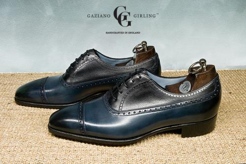 Warwick made in Midnight Blue calf and black pin grain.